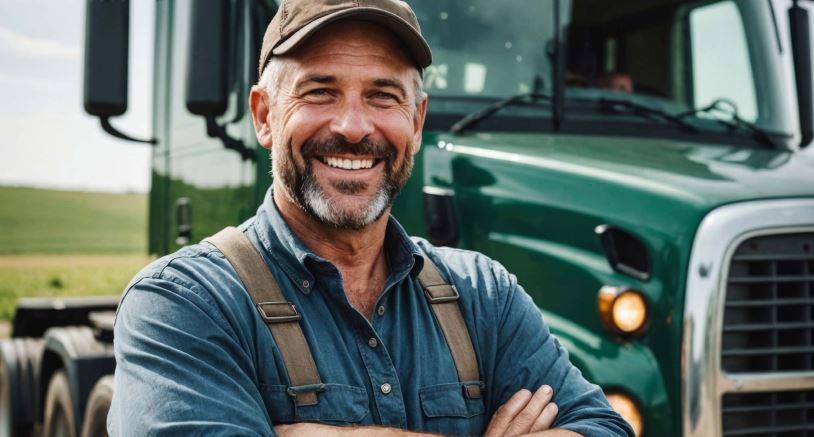 happy trucker who has health insurance coverage